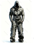 Men's Fashion Viking Contrast Color Skull Embroidered Hoodie & Pants Two-Piece Set 4330