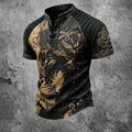 Men's Viking Lion Print Short-Sleeve Henley T-Shirt 8080