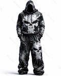 Men's Fashion Skull Contrast Color Embroidered Hoodie & Pants Two-Piece Set 6591