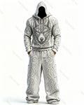 Men's Fashion Contrast Colo  Embroidered Hoodie & Pants Two-Piece Set 5346