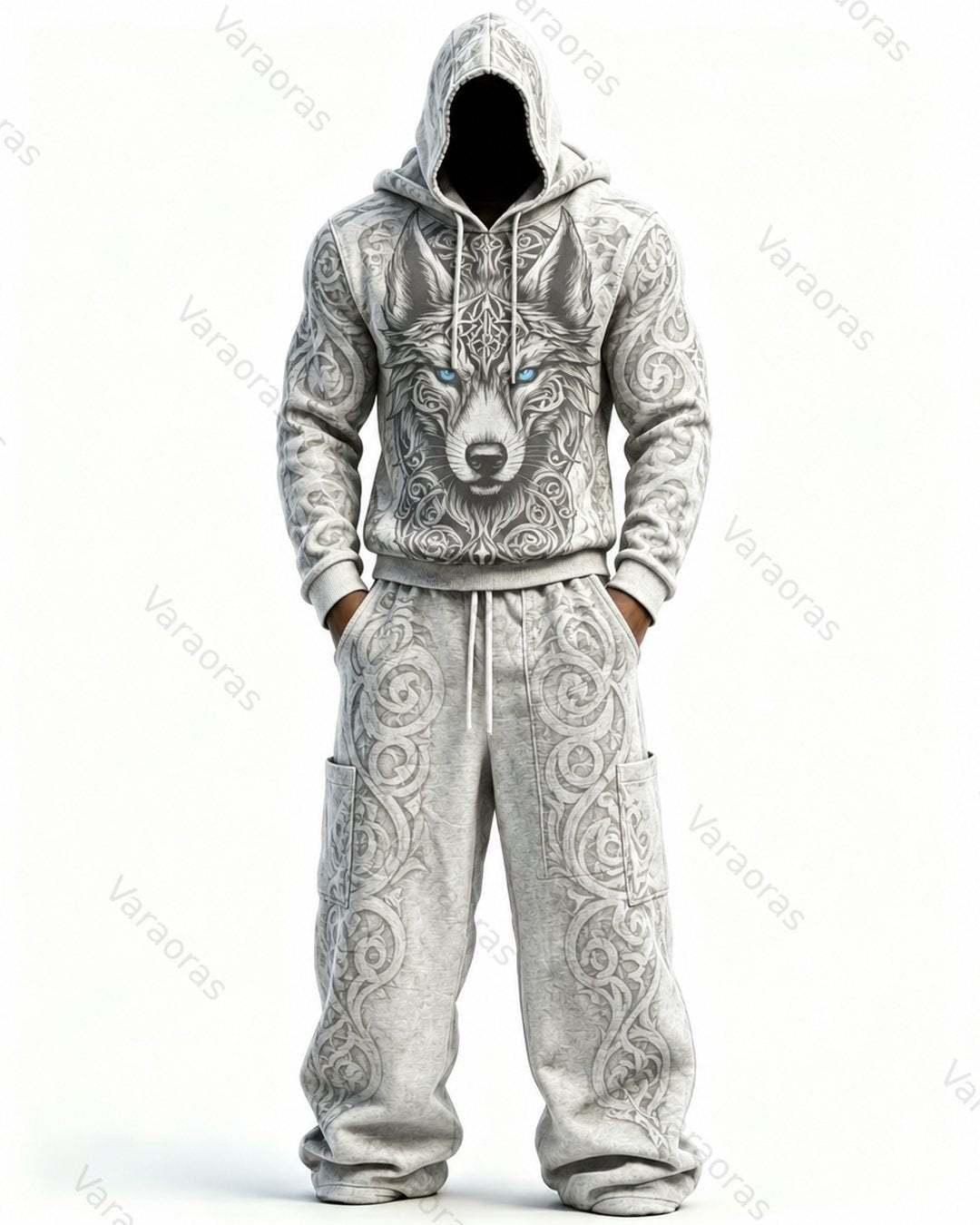 Men's Fashion Contrast Colo  Embroidered Hoodie & Pants Two-Piece Set 5346