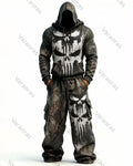 Men's Fashion Skull Contrast Color Embroidered Hoodie & Pants Two-Piece Set 8904