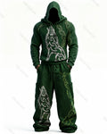 Men's Fashion Contrast Colo Wolf Embroidered Hoodie & Pants Two-Piece Set 4097