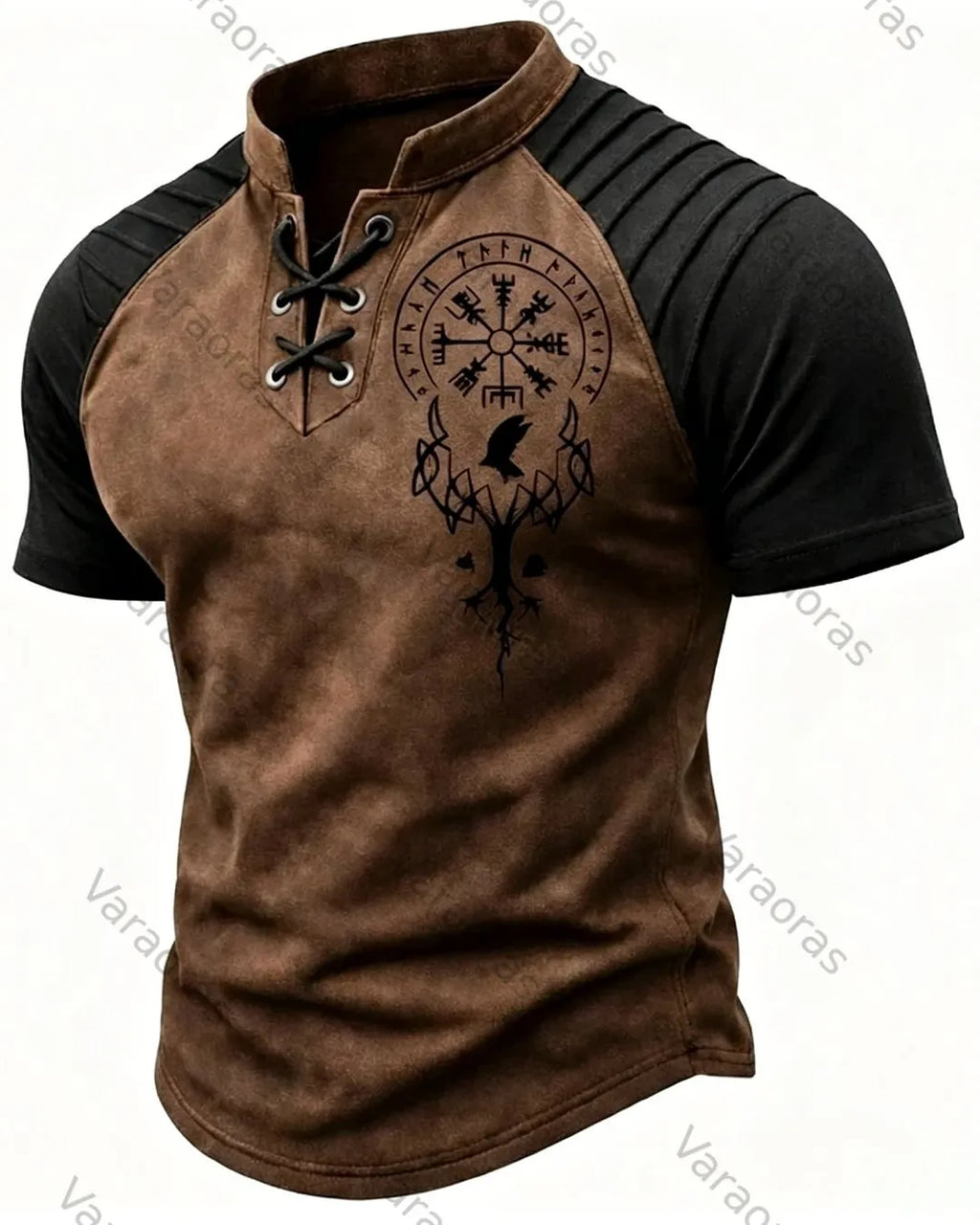 Men's Viking Print Short-Sleeve Henley T-Shirt 2058