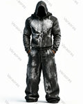 Men's Fashion Skull Contrast Color Embroidered Hoodie & Pants Two-Piece Set 1313
