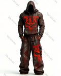 Men's Fashion Skull Contrast Color Embroidered Hoodie & Pants Two-Piece Set 7090