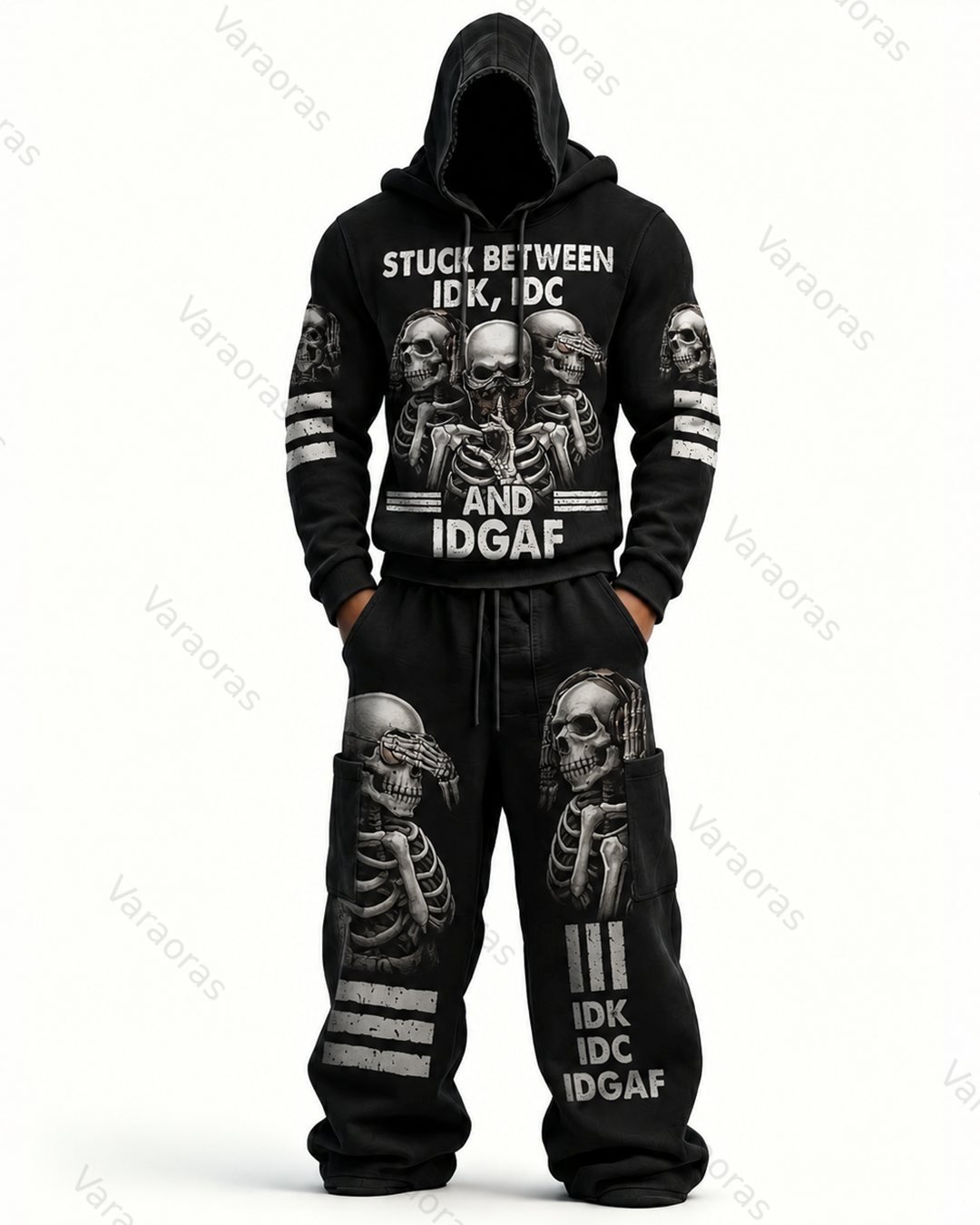 Men's Fashion Skull Print Hoodie & Pants Two-Piece Set 5591