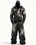 Men's Fashion Gradient Wolf Embroidered Hoodie & Pants Two-Piece Set 9901