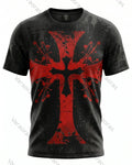 Men's Fashion Contrast Color Cross Print Washed T-Shirt 4299