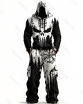 Men's Fashion Skull Contrast Color Embroidered Hoodie & Pants Two-Piece Set 4888