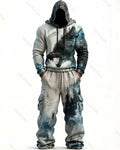 Men's Fashion Viking Contrast Color Embroidered Hoodie & Pants Two-Piece Set 1074