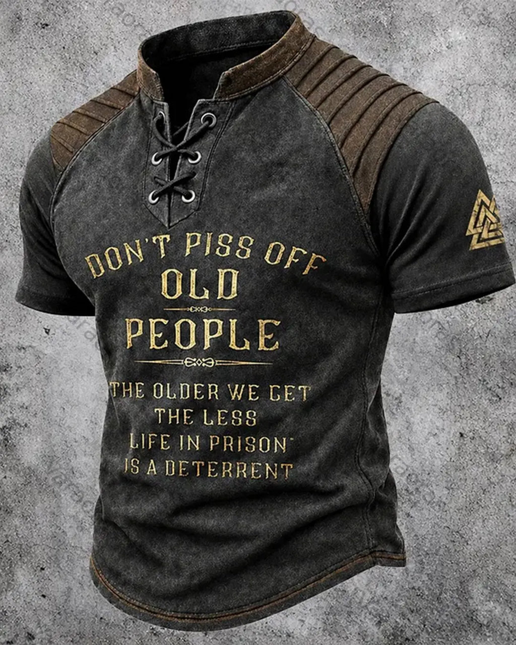 Men's Viking Print Short-Sleeve Henley T-Shirt 3099