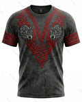 Men's Fashionable Viking Contrast Color Double Wolf Print T-shirt 5349