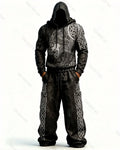 Men's Viking-Style Color-Blocked Knot Embroidered Hoodie and Pants Set 1618
