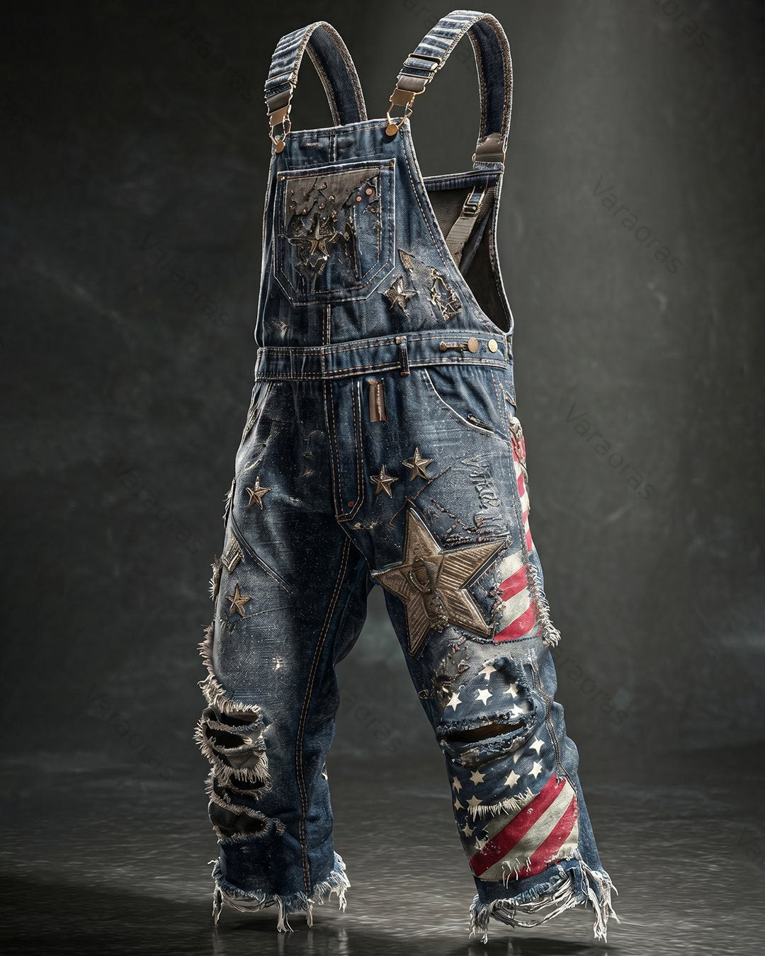 Men's Summer Outdoor Casual Independence Day 3D Embroidered Denim Jumpsuit Overalls 1224