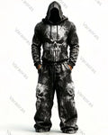 Men's Color-Block Skull-Embroidered Hoodie & Pants Two-Piece Set 6564