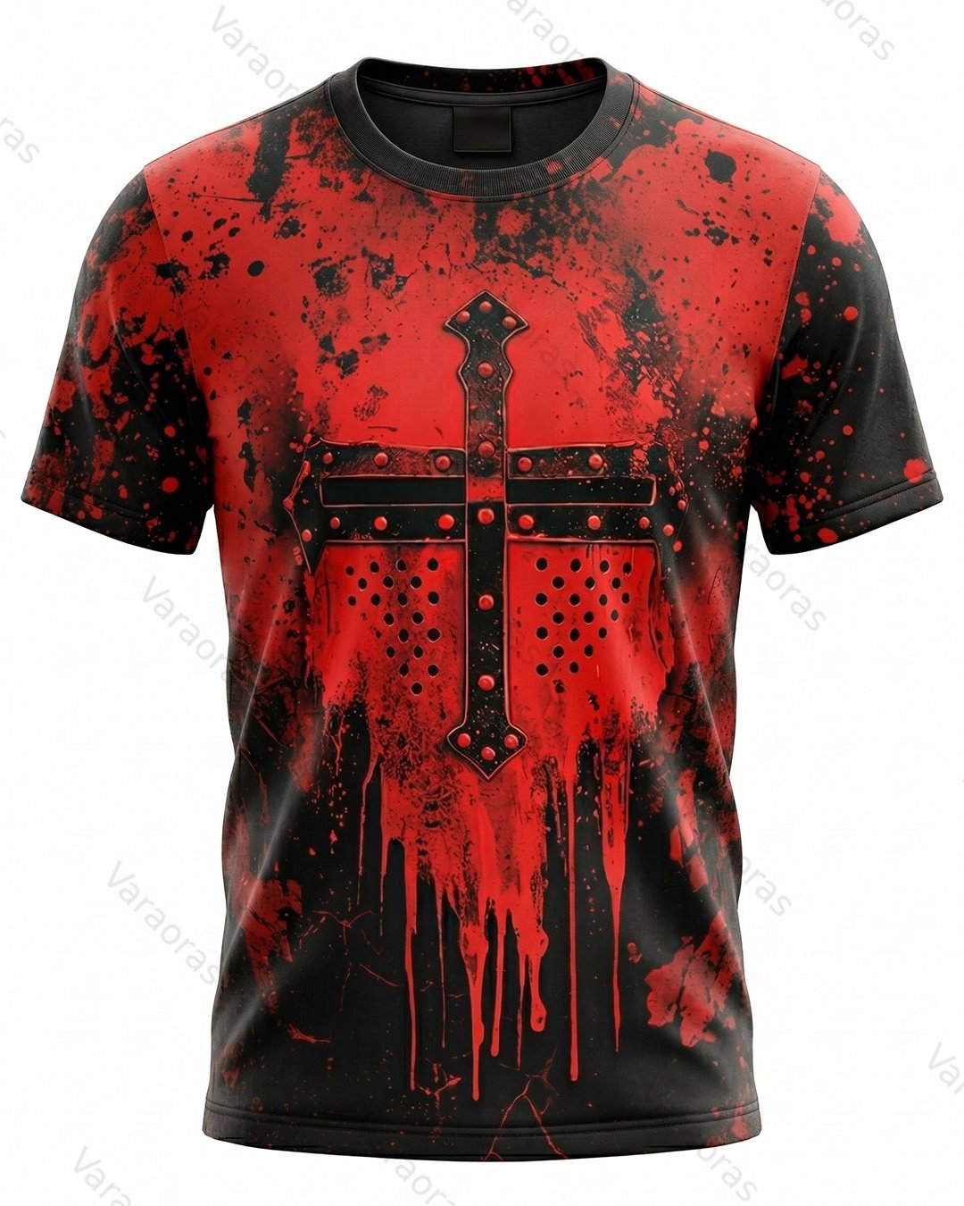 Men's Fashionable Viking Contrast Color Crusader Print T-shirt 1109