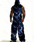 Men's Fashion Wolf Embroidery Hooded Sleeveless Top and Pants Two-Piece Set 9954