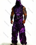 Men's Fashion Wolf Embroidery Hooded Sleeveless Top and Pants Two-Piece Set 8988