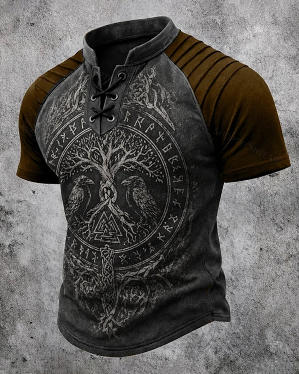 Men's Viking Tree of Life Print Short-Sleeve Henley T-Shirt 4754
