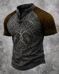 Men's Viking Tree of Life Print Short-Sleeve Henley T-Shirt 4754