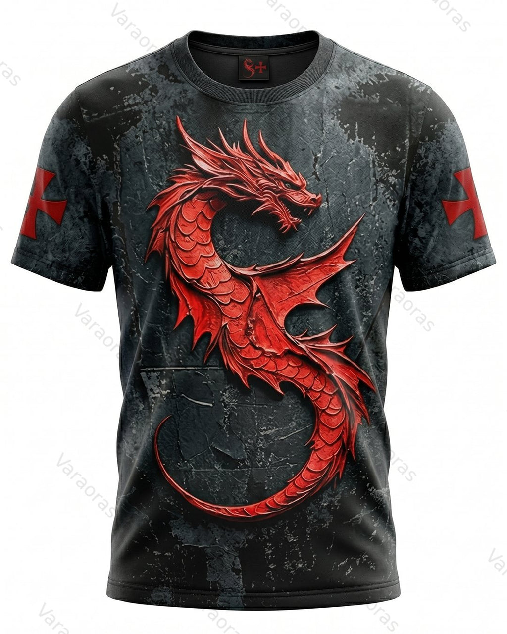 Men's Fashionable Viking Contrast Color Dragon Embroidered T-shirt 9283