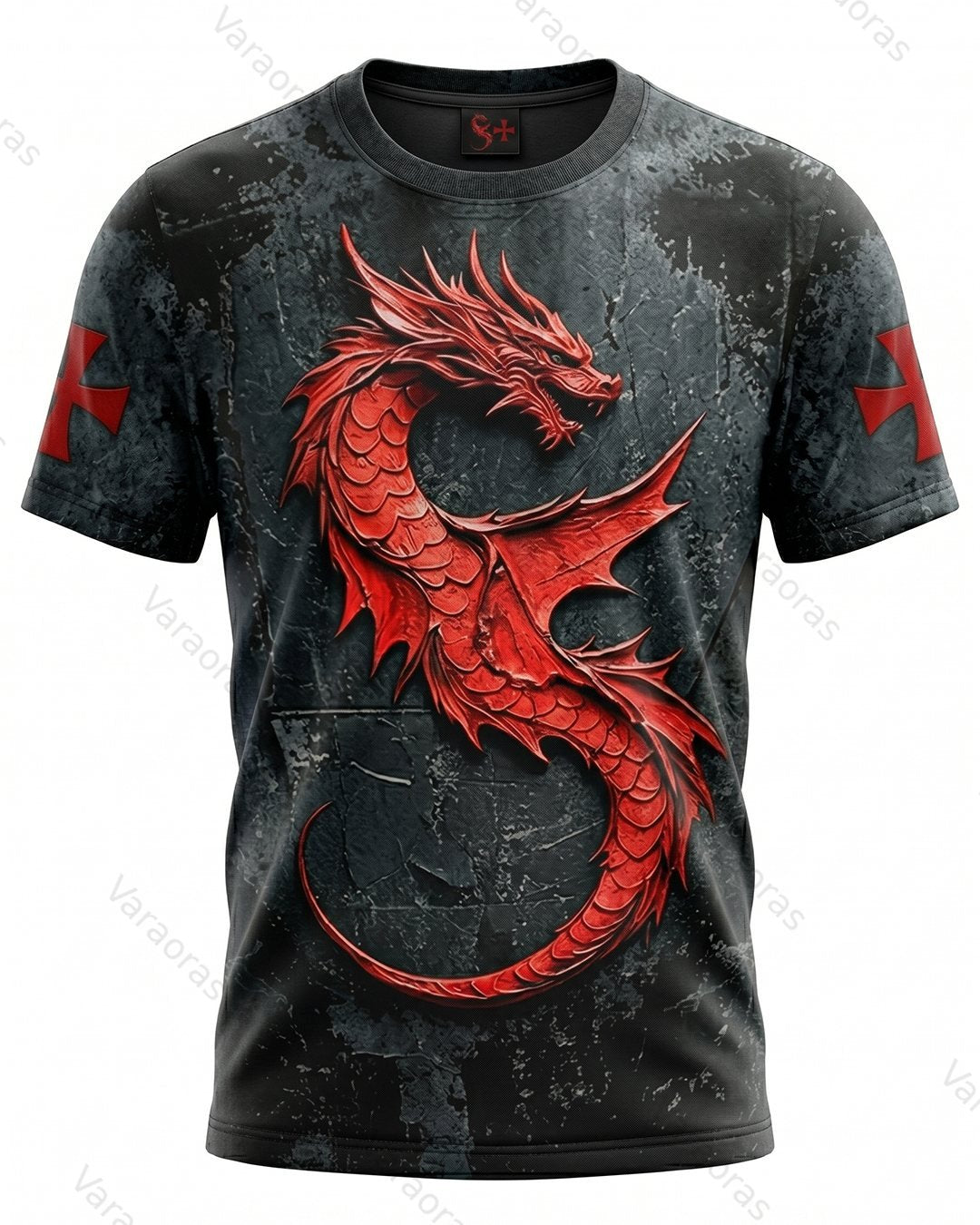 Men's Fashionable Viking Contrast Color Dragon Embroidered T-shirt 9283