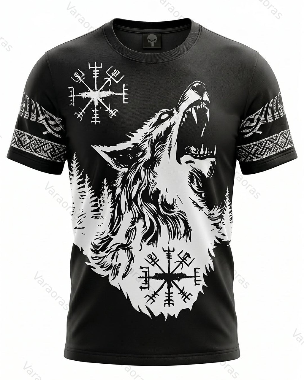 Men's Fashionable Viking Contrast Color Wolf Print T-shirt 8418