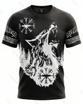 Men's Fashionable Viking Contrast Color Wolf Print T-shirt 8418