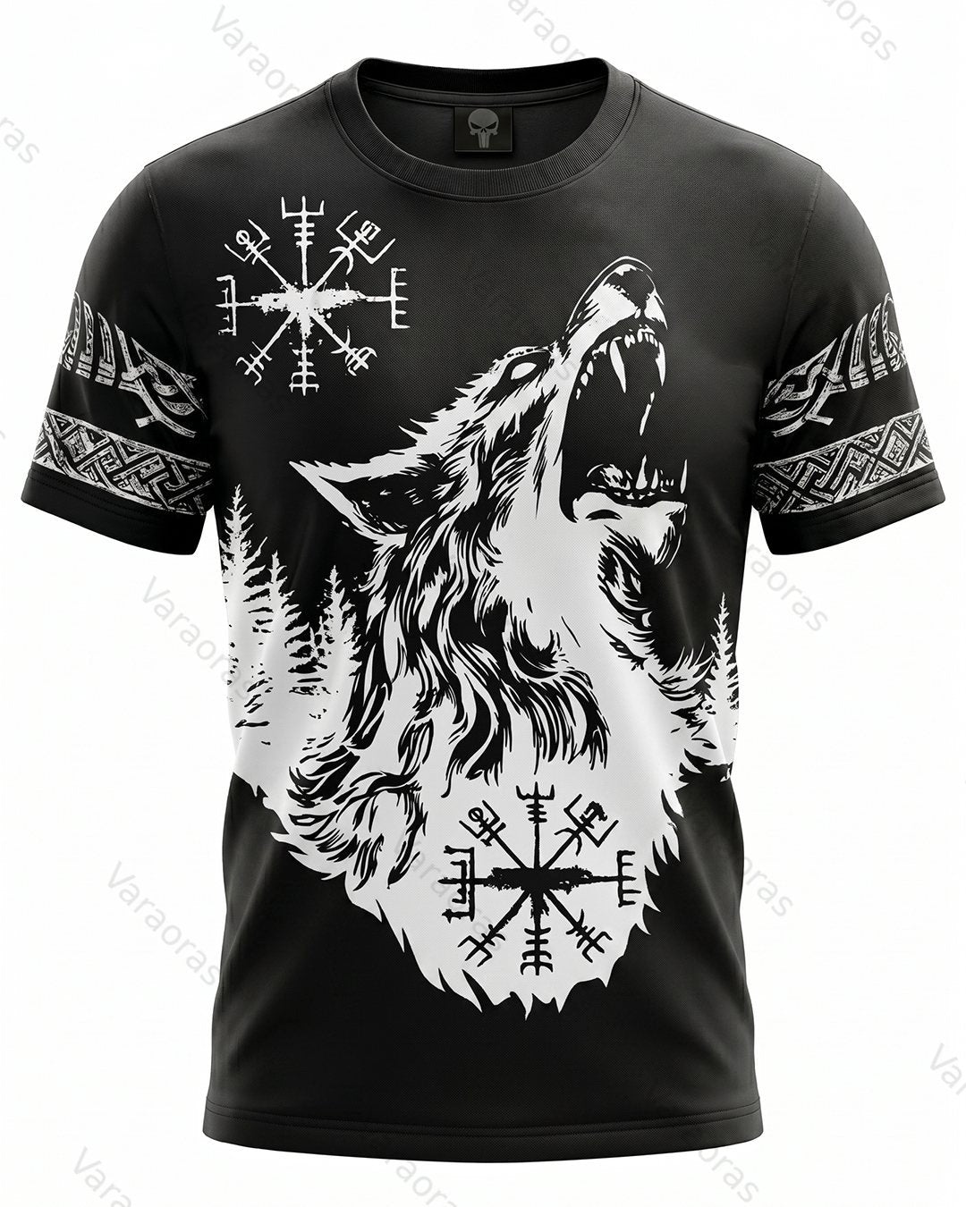 Men's Fashionable Viking Contrast Color Wolf Print T-shirt 8418