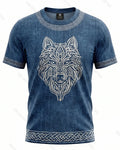 Men's Fashionable Viking Contrast Color Wolf Print T-shirt 7056