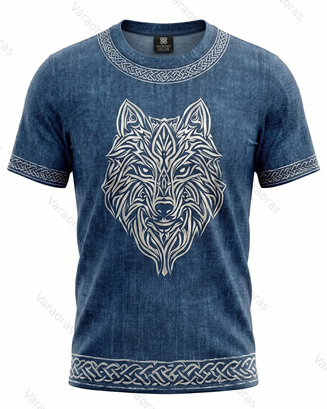 Men's Fashionable Viking Contrast Color Wolf Print T-shirt 7056
